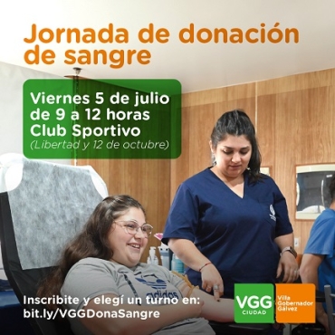 VGG: EL VIERNES SE REALIZARÁ UNA JORNADA DE DONACIÓN VOLUNTARIA DE SANGRE EN CLUB SPORTIVO