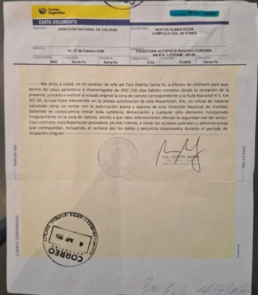 Nuevo round en la polémica entre Vialidad y el hotelero de Funes